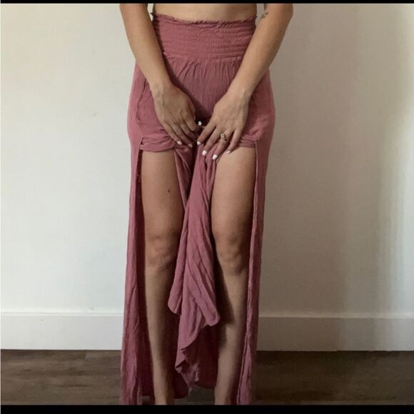Rewash Wide Leg  Smocked Waist Pants with leg slits dusky pink size L - Picture 12 of 13